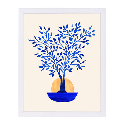 Indigo Ficus Sunrise By Modern Tropical - White Framed Print - Wall Art - Americanflat