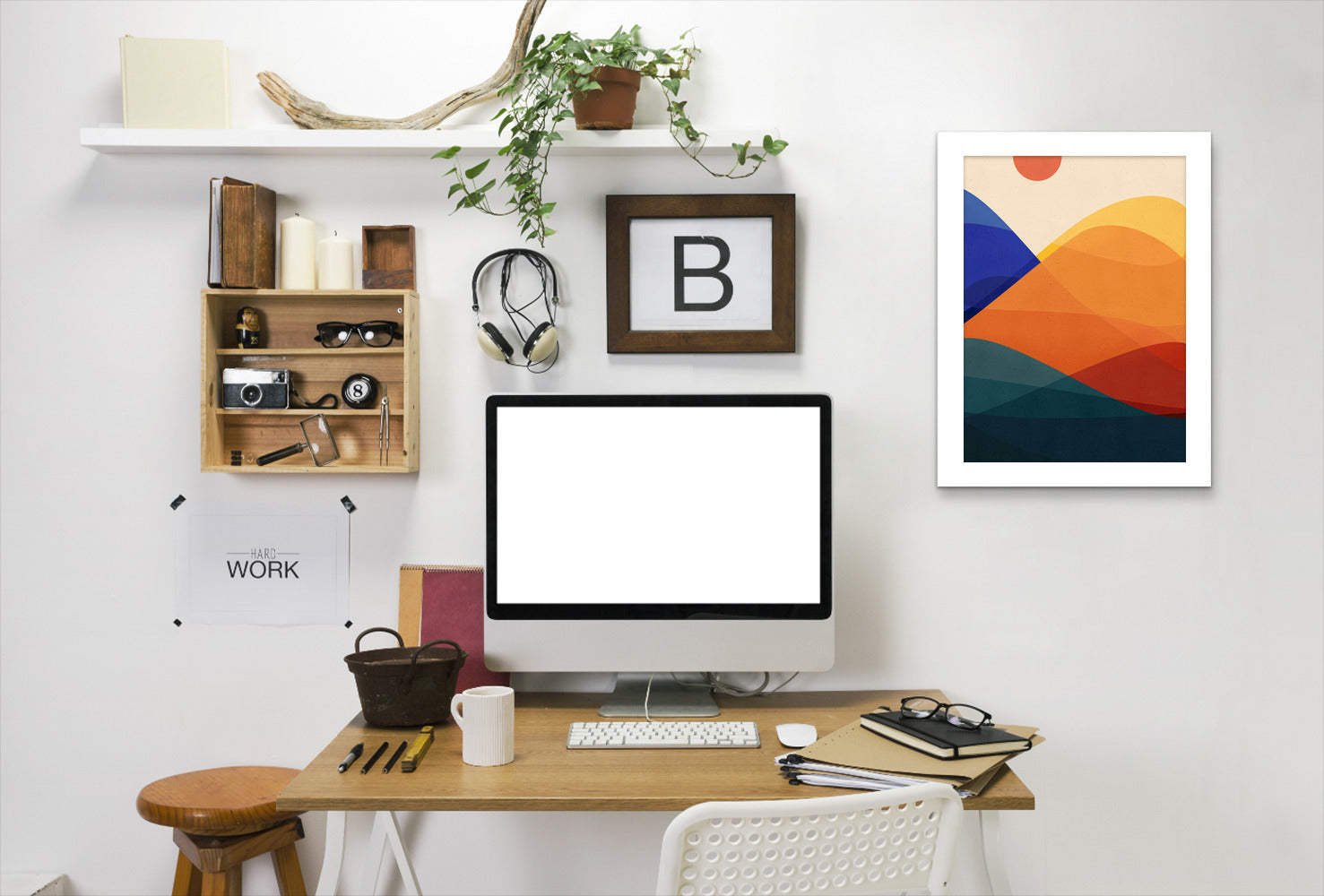 Meditative Mountains By Modern Tropical - White Framed Print - Wall Art - Americanflat