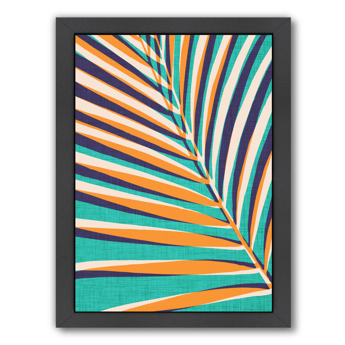 Modern Palm Leaf In Gold And Teal By Modern Tropical - Black Framed Print - Wall Art - Americanflat