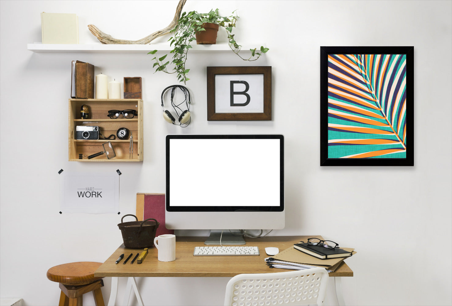 Modern Palm Leaf In Gold And Teal By Modern Tropical - Black Framed Print - Wall Art - Americanflat