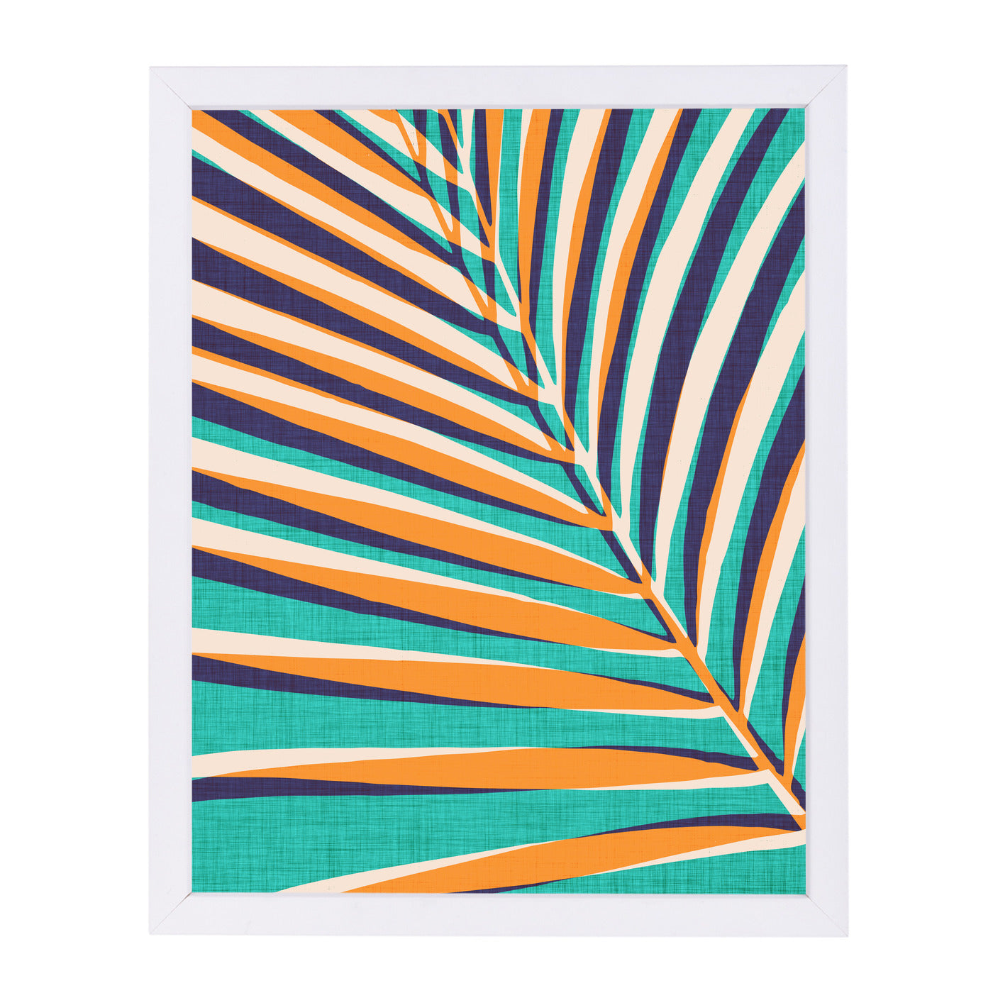 Modern Palm Leaf In Gold And Teal By Modern Tropical - White Framed Print - Wall Art - Americanflat