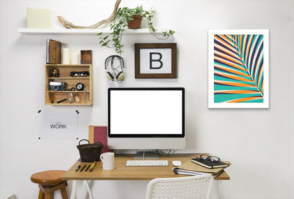 Modern Palm Leaf In Gold And Teal By Modern Tropical - Framed Print - Americanflat