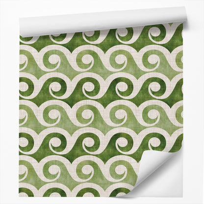 18' L x 24" W Peel & Stick Wallpaper Roll - Retro Waves In Green by Modern Tropical - Wallpaper - Americanflat