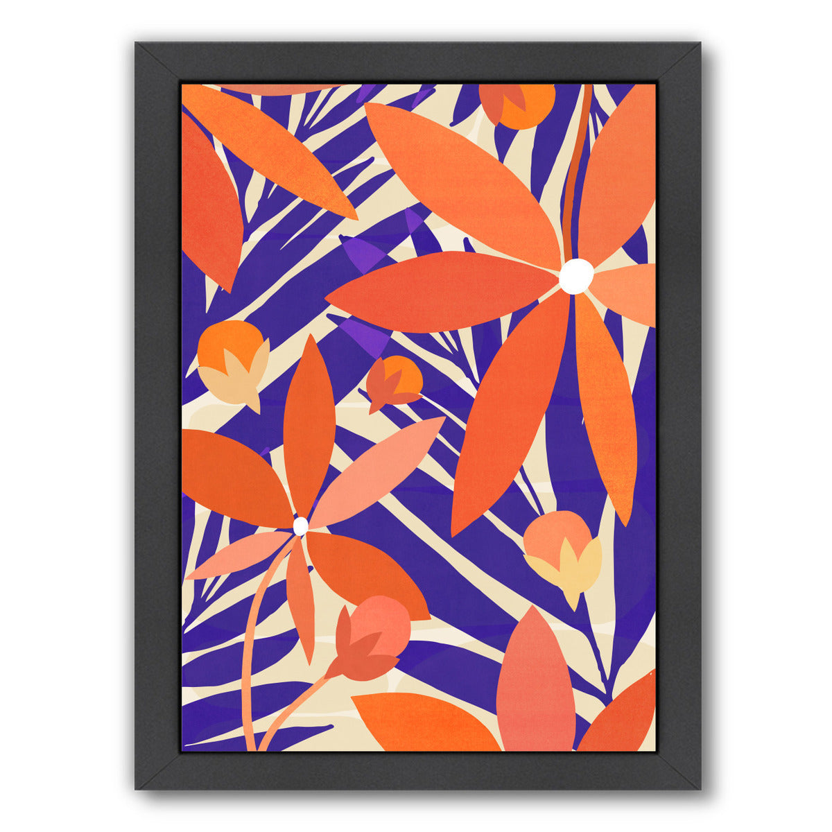 Tropical Floral With Berries By Modern Tropical - Black Framed Print - Wall Art - Americanflat