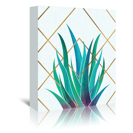 Agave With Geometrics by Modern Tropical - Wrapped Canvas, Wrapped Canvas, 5" X 7"