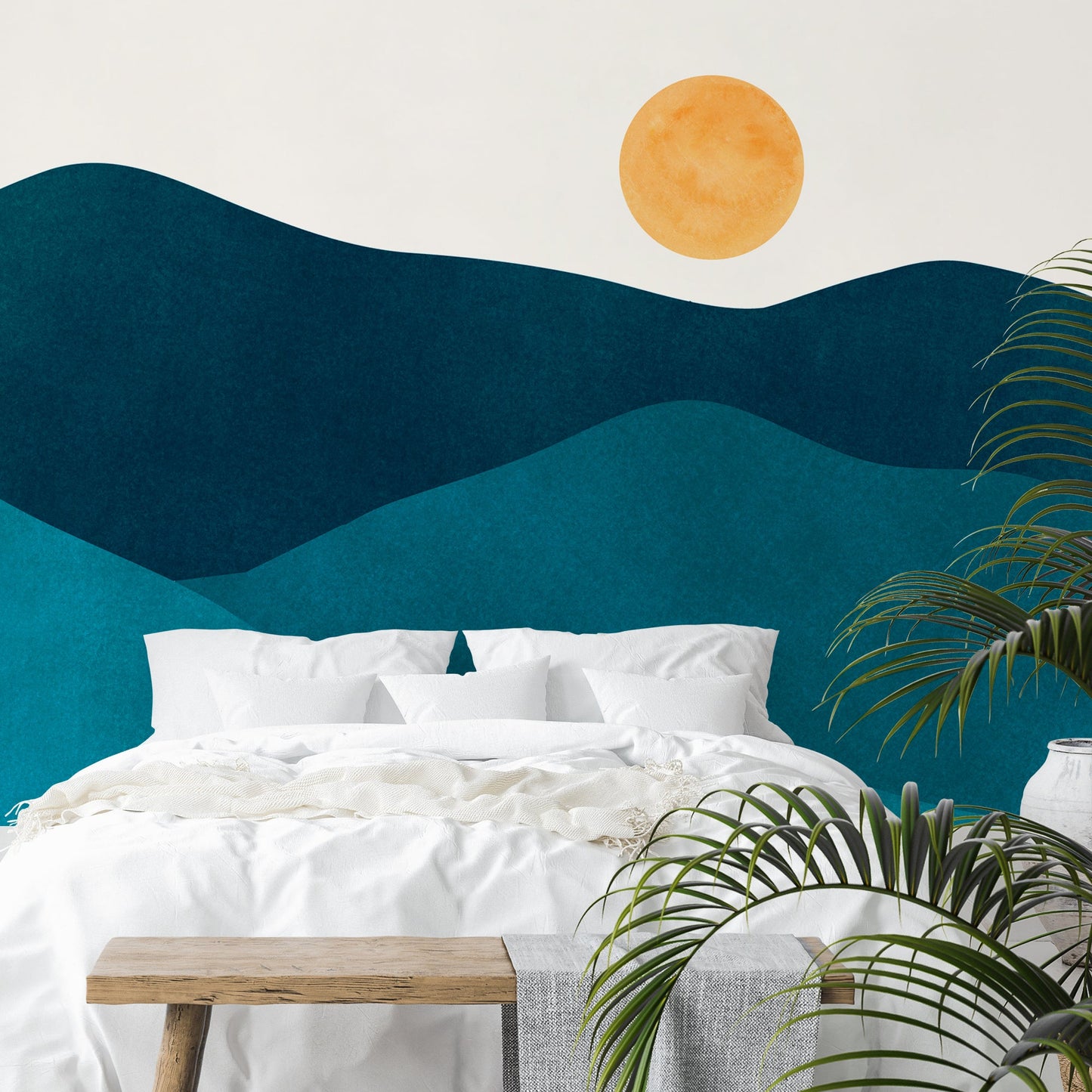 Peel & Stick Wall Mural - Teal Mountain Landscape By Modern Tropical
