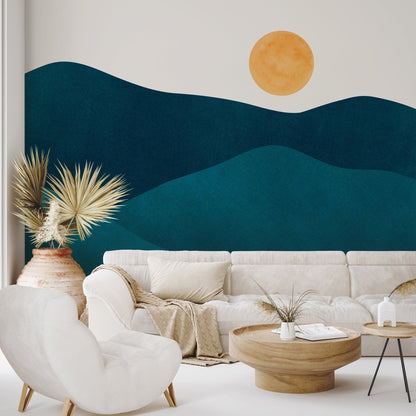 Peel & Stick Wall Mural - Teal Mountain Landscape By Modern Tropical