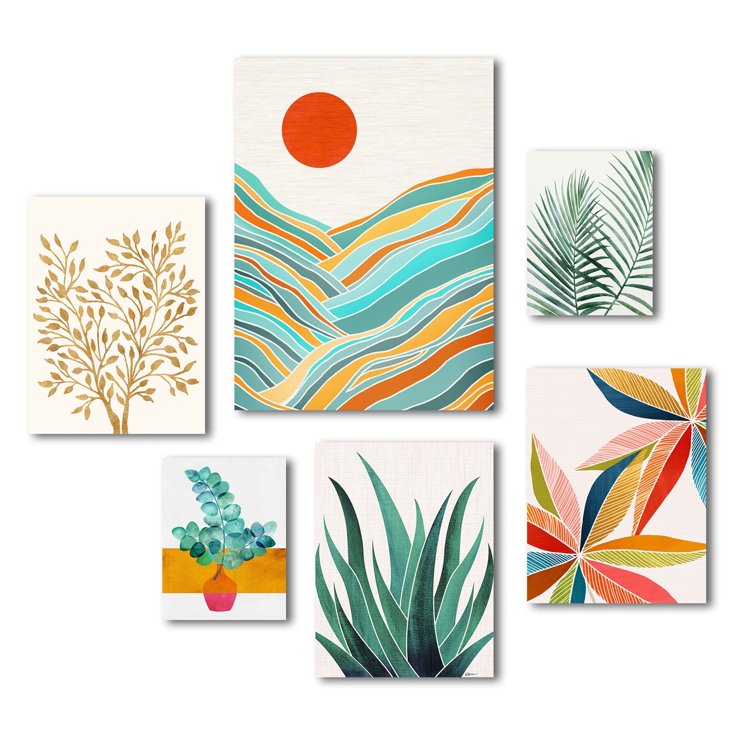 Modern Tropical Greenery - 6 Piece Canvas Gallery Wall Set - Americanflat