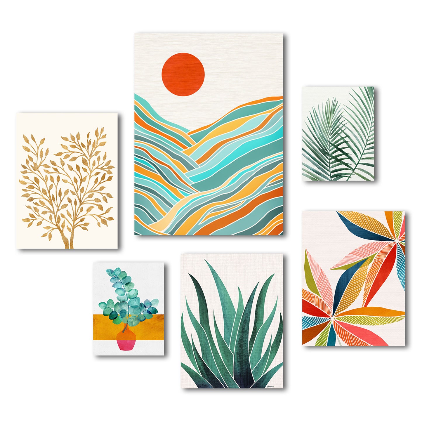 Modern Tropical Greenery - 6 Piece Canvas Gallery Wall Set - Americanflat