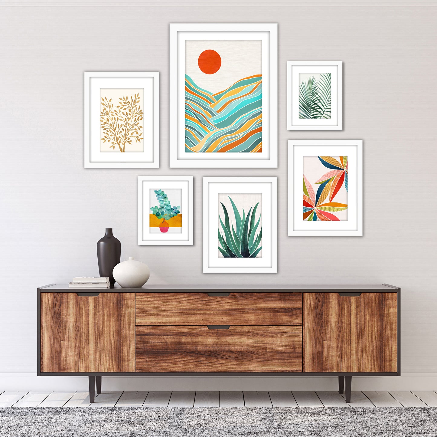 Modern Tropical Greenery - 6 Piece Framed Gallery Wall Set - Americanflat