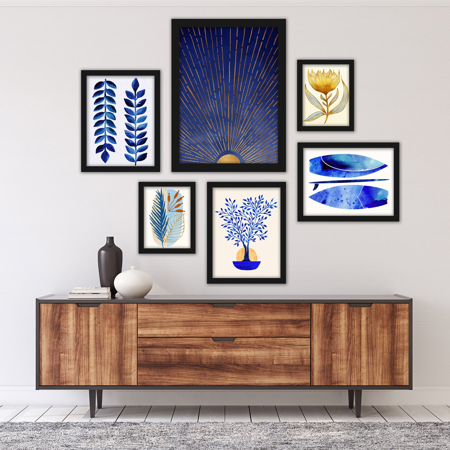 Modern Tropical Blue Moon Framed Gallery Wall Set - Art Set - Americanflat