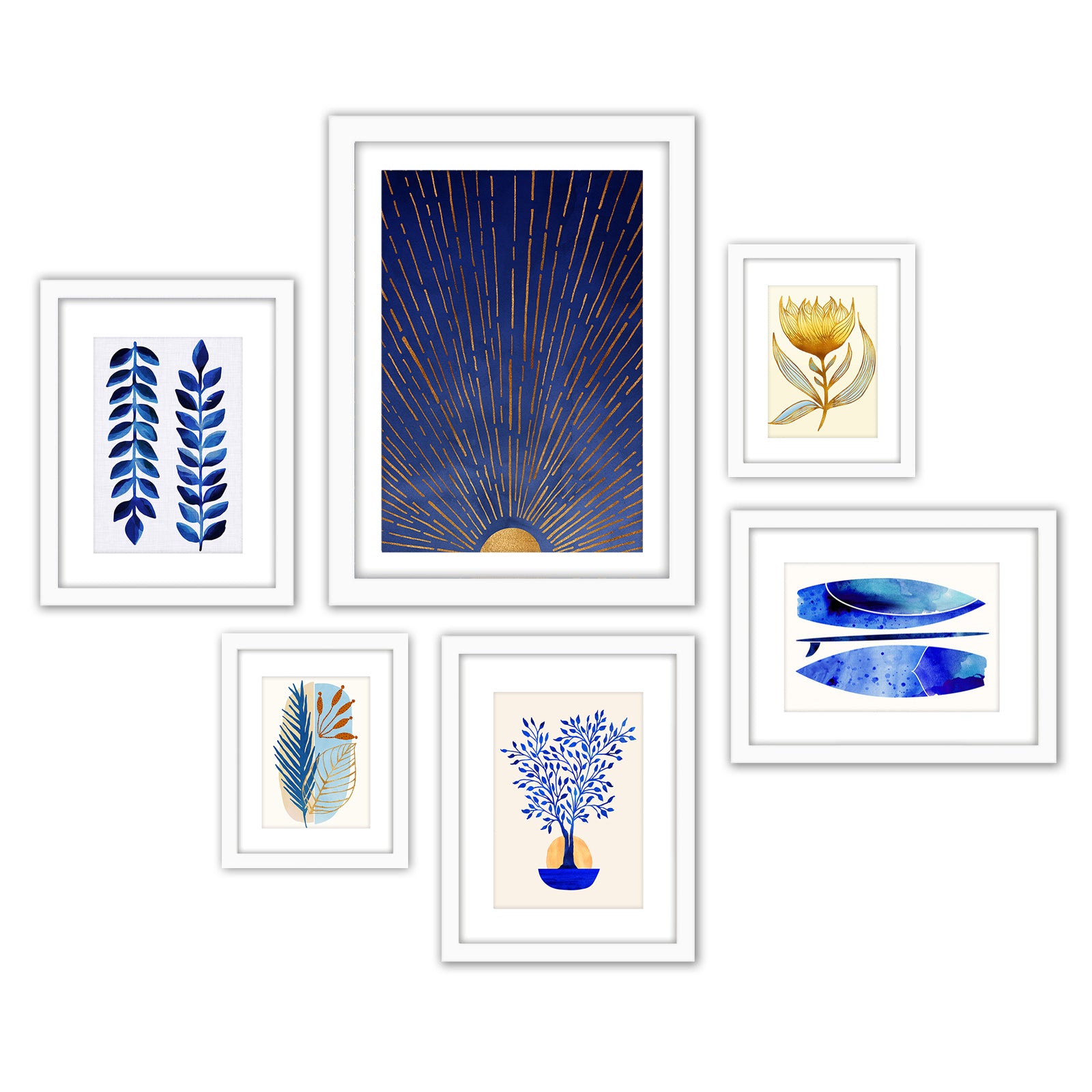 Modern Tropical Blue Moon - 6 Piece Framed Gallery Wall Set - Americanflat
