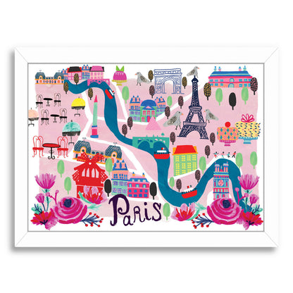 Paris Map By Rachael Schafer - White Framed Print - Wall Art - Americanflat