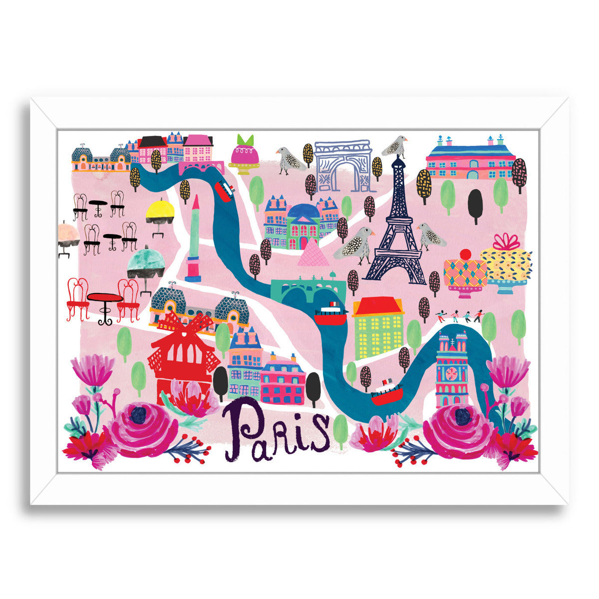 Paris Map By Rachael Schafer - White Framed Print - Wall Art - Americanflat