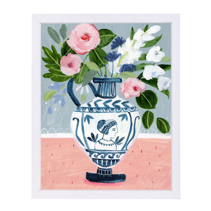 Mykonos Urn Bouquet Blue By Sharon Montgomery - Framed Print - Americanflat
