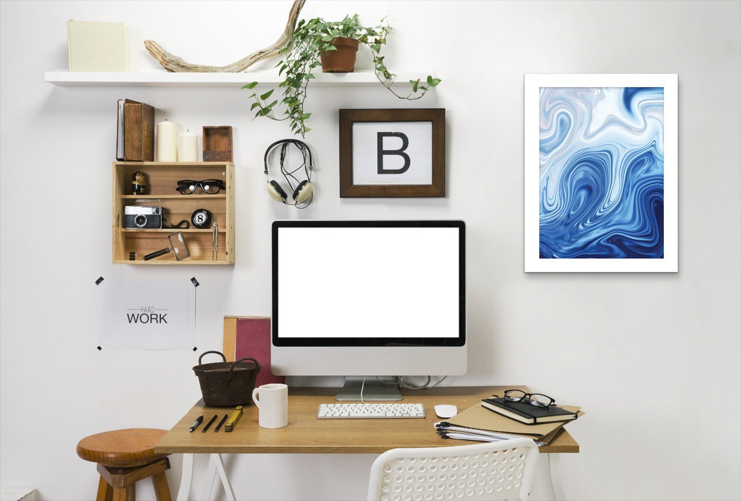 Blue Marble By Martina - White Framed Print - Wall Art - Americanflat