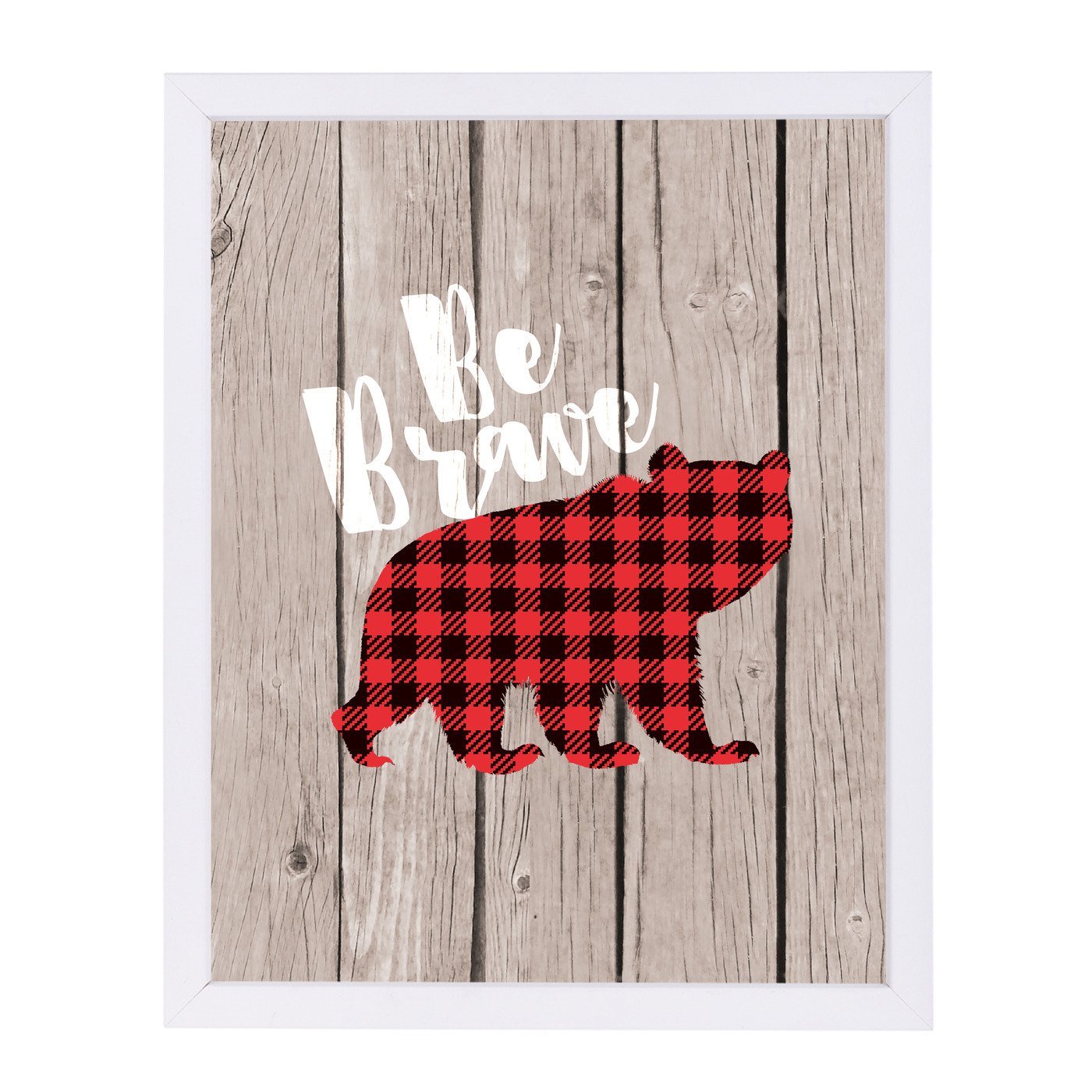 Be Brave Bear Brown Wood By Wall + Wonder - White Framed Print - Wall Art - Americanflat