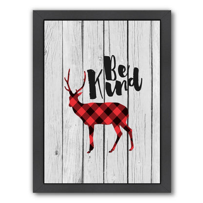 Be Kind Deer Gray Wood By Wall + Wonder - Black Framed Print - Wall Art - Americanflat