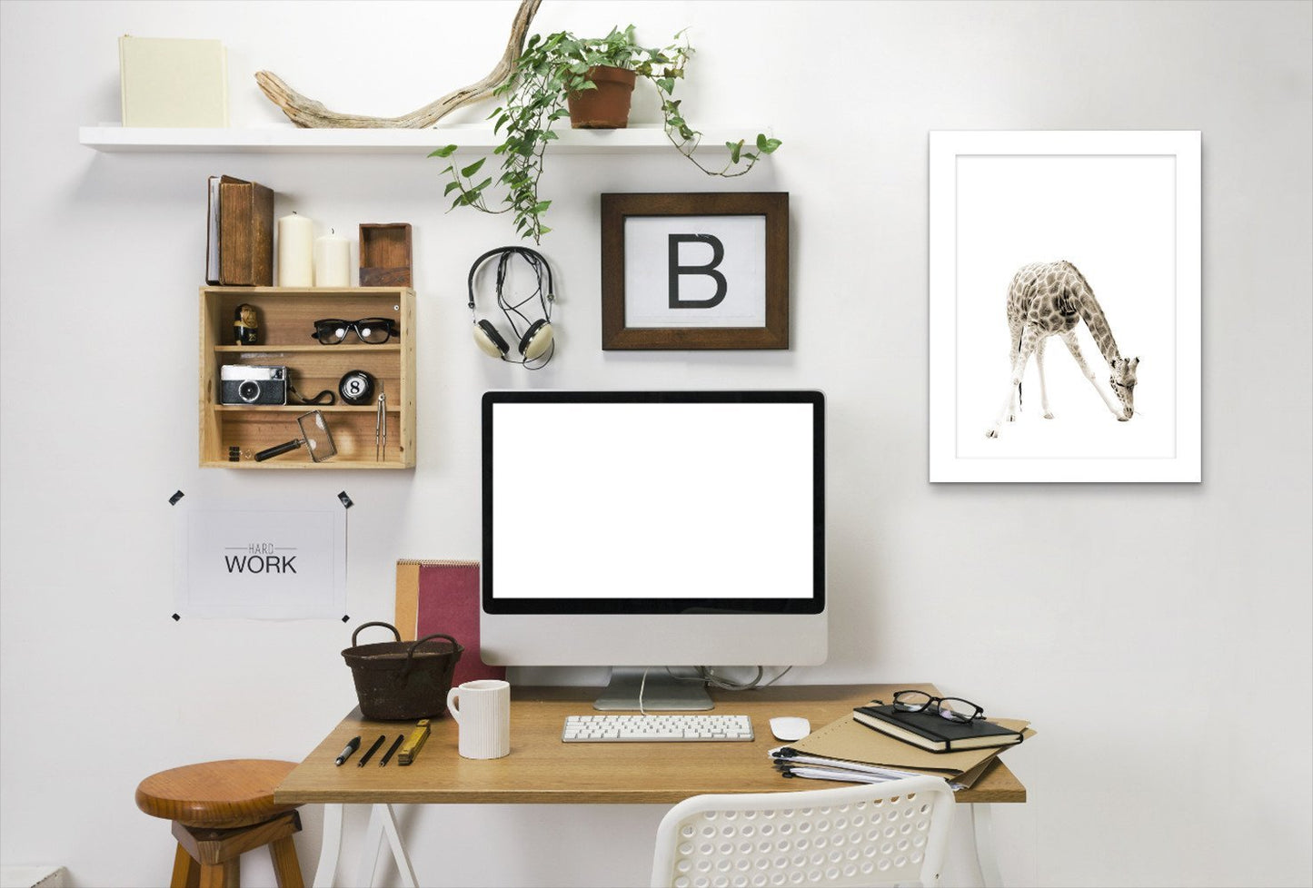 Beige Giraffe 3 By Wall + Wonder - White Framed Print - Wall Art - Americanflat