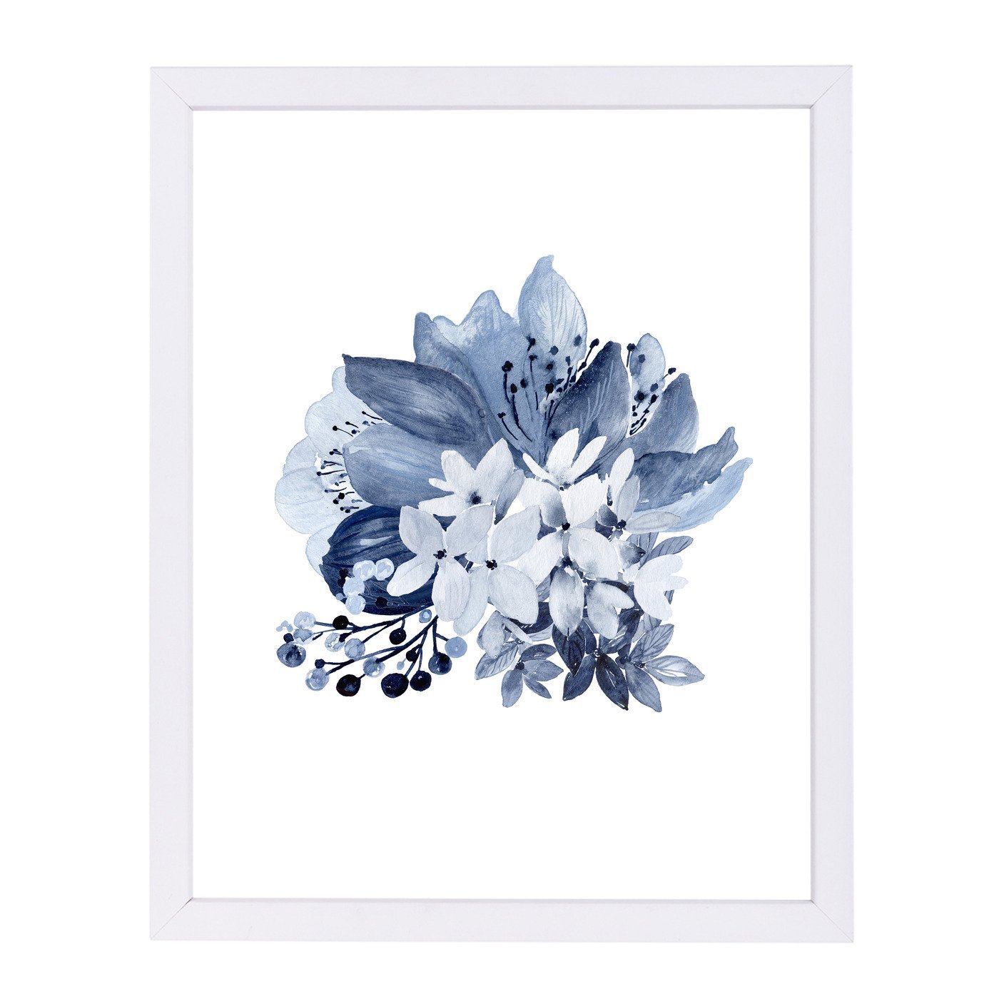Blue Floral 1 By Wall + Wonder - White Framed Print - Wall Art - Americanflat