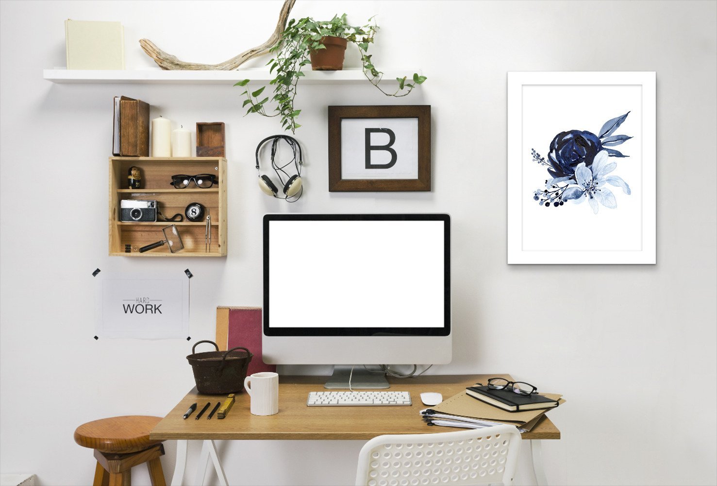 Blue Floral 2 By Wall + Wonder - Framed Print - Americanflat