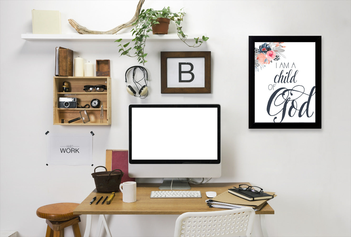 Child Of God  Navy Floral By Wall + Wonder - Black Framed Print - Wall Art - Americanflat