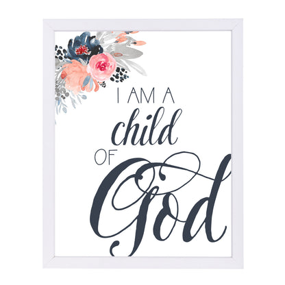 Child Of God  Navy Floral By Wall + Wonder - White Framed Print - Wall Art - Americanflat