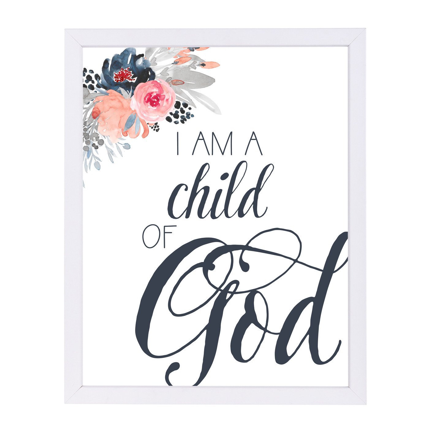 Child Of God  Navy Floral By Wall + Wonder - Framed Print - Americanflat