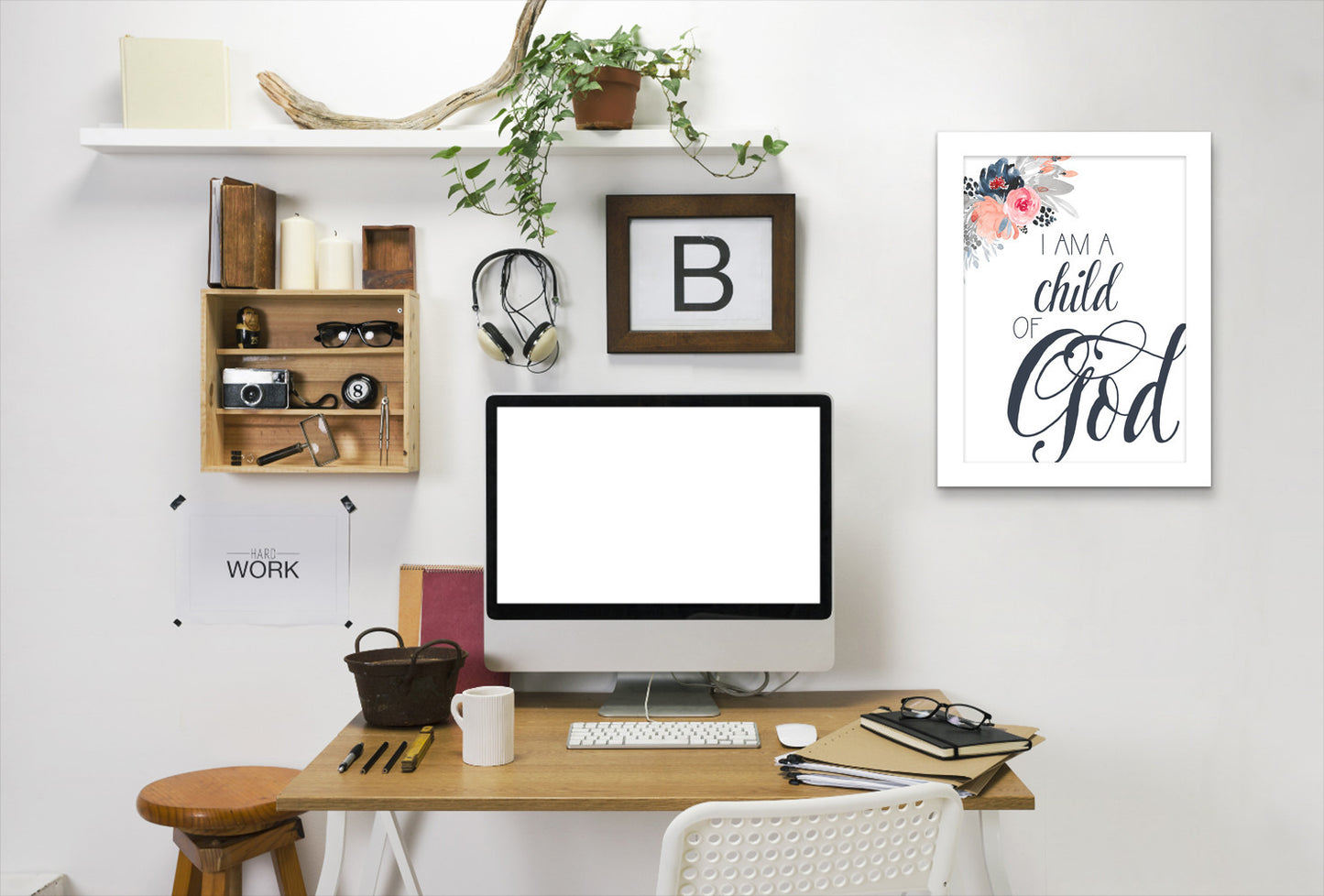 Child Of God  Navy Floral By Wall + Wonder - White Framed Print - Wall Art - Americanflat
