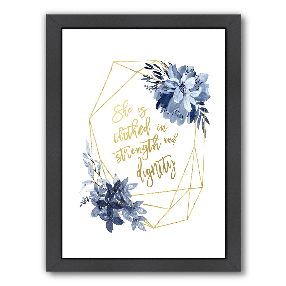 Clothed In Strengthy  Blue Flowers By Wall + Wonder - Black Framed Print - Wall Art - Americanflat