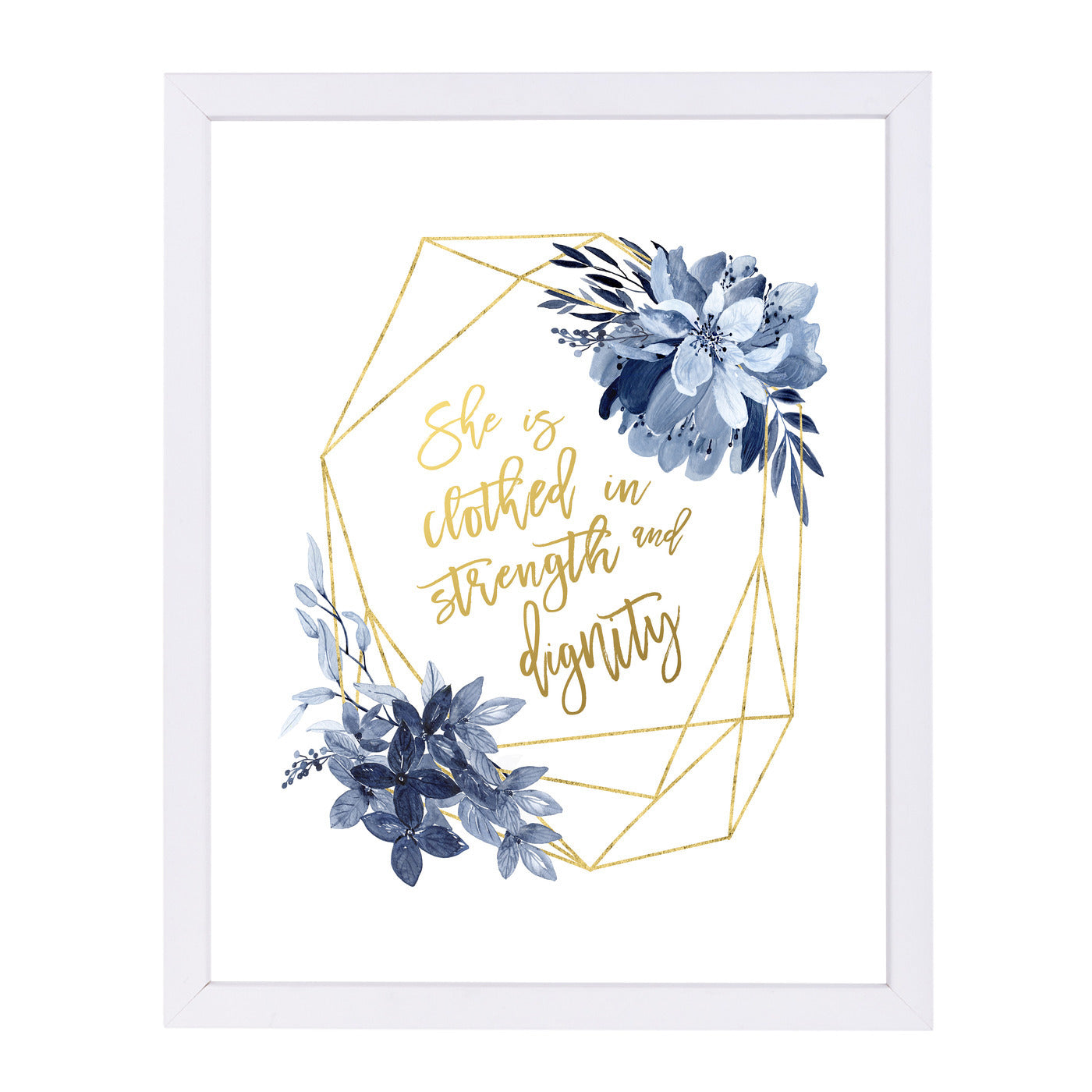 Clothed In Strengthy  Blue Flowers By Wall + Wonder - White Framed Print - Wall Art - Americanflat