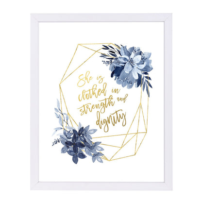 Clothed In Strengthy  Blue Flowers By Wall + Wonder - Framed Print - Americanflat