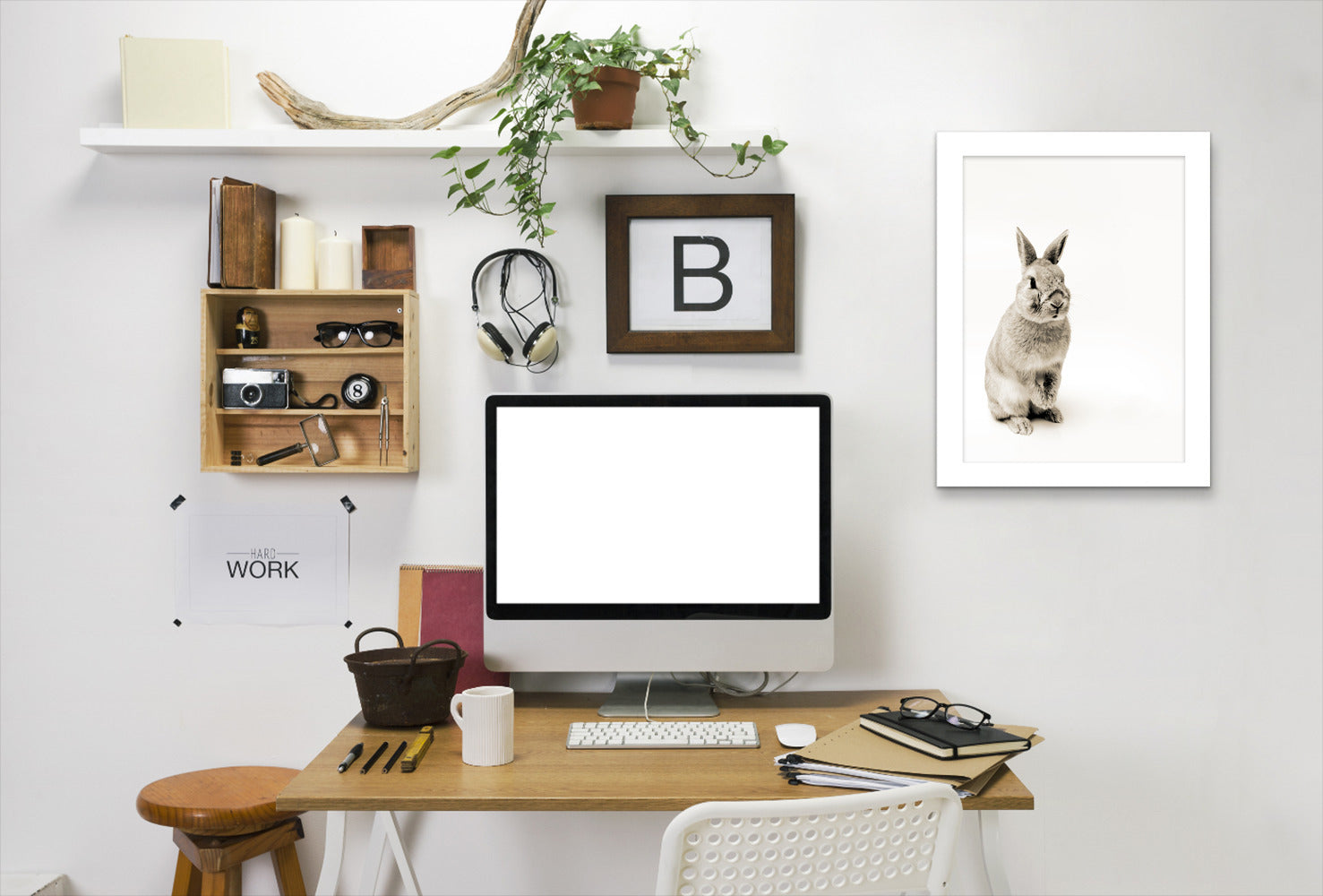 Cute Rabbit Photo By Wall + Wonder - White Framed Print - Wall Art - Americanflat