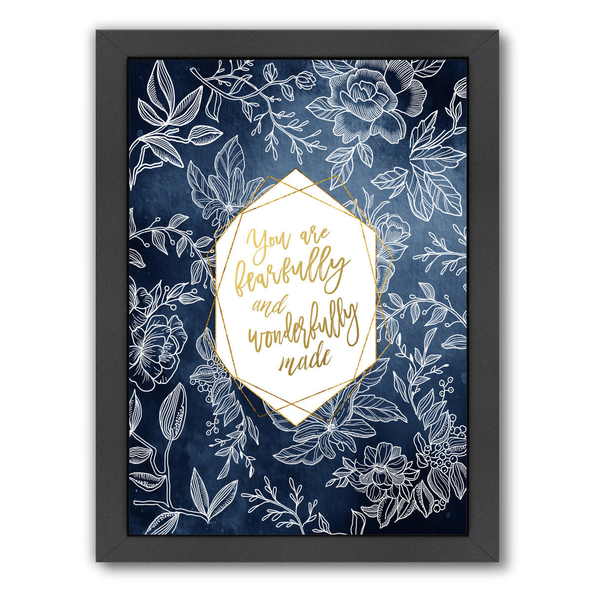 Fearfully Wonderfully  Blue Floral Geo Shape By Wall + Wonder - Black Framed Print - Wall Art - Americanflat