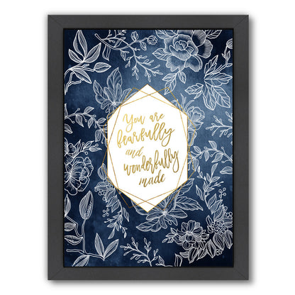 Fearfully Wonderfully  Blue Floral Geo Shape By Wall + Wonder - Black Framed Print - Wall Art - Americanflat