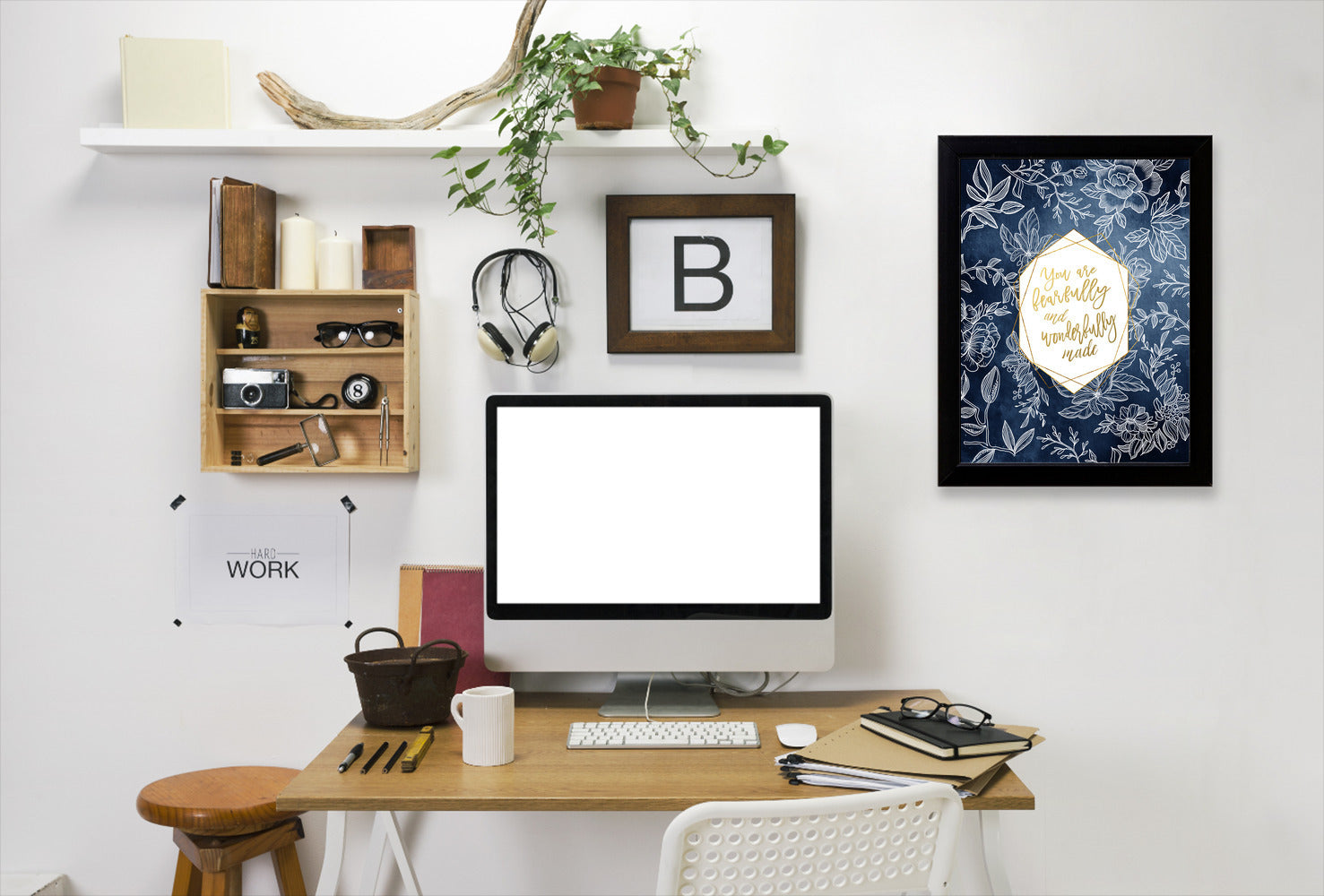 Fearfully Wonderfully  Blue Floral Geo Shape By Wall + Wonder - Black Framed Print - Wall Art - Americanflat