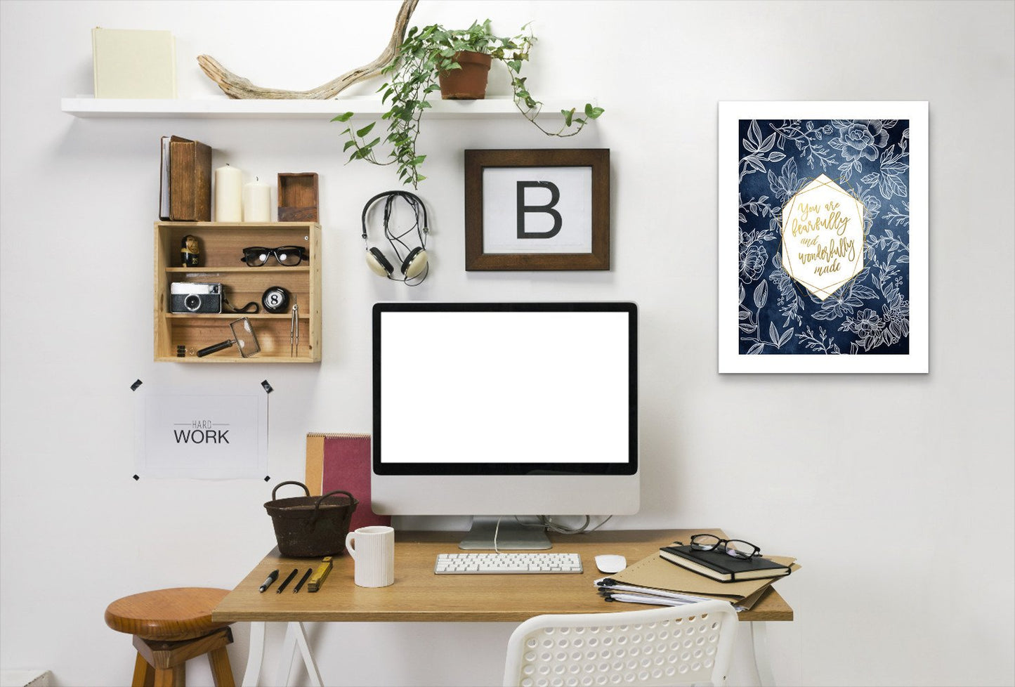 Fearfully Wonderfully  Blue Floral Geo Shape By Wall + Wonder - Framed Print - Americanflat