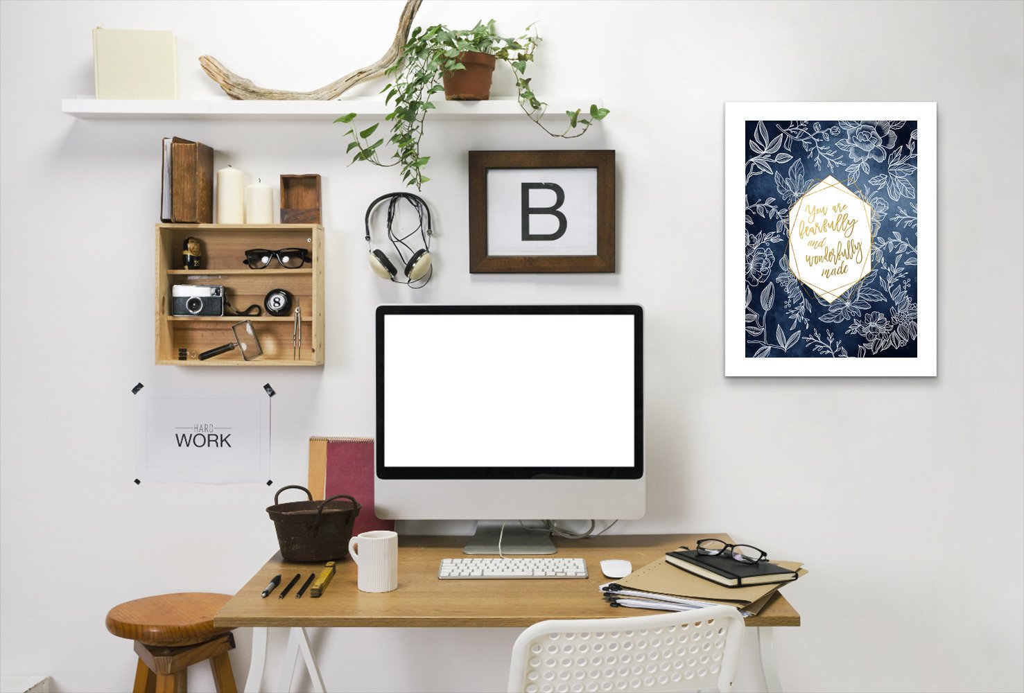 Fearfully Wonderfully  Blue Floral Geo Shape By Wall + Wonder - Framed Print - Americanflat