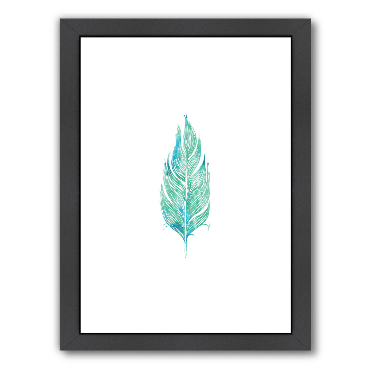 Green Feather By Wall + Wonder - Black Framed Print - Wall Art - Americanflat