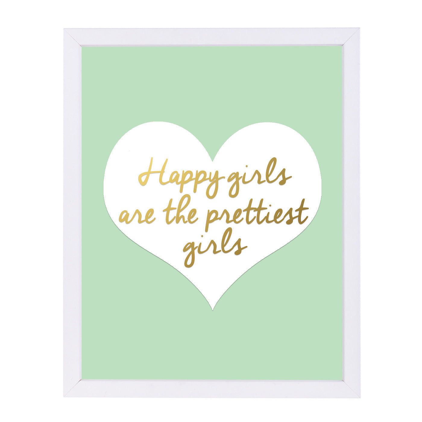 Happy Girls Heart Mint By Wall + Wonder - White Framed Print - Wall Art - Americanflat