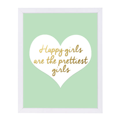 Happy Girls Heart Mint By Wall + Wonder - White Framed Print - Wall Art - Americanflat