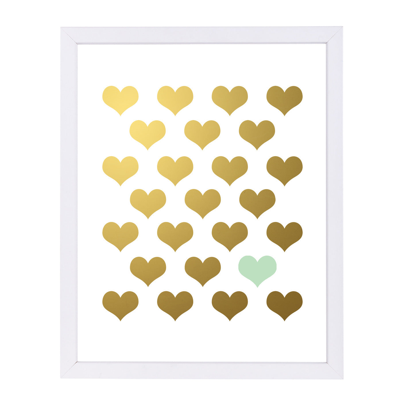 Hearts Gold Mint By Wall + Wonder - White Framed Print - Wall Art - Americanflat