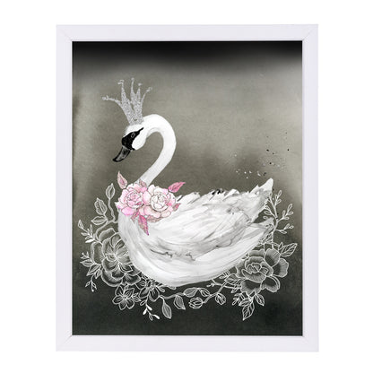 Swan Black Pink Floral By Wall + Wonder - White Framed Print - Wall Art - Americanflat