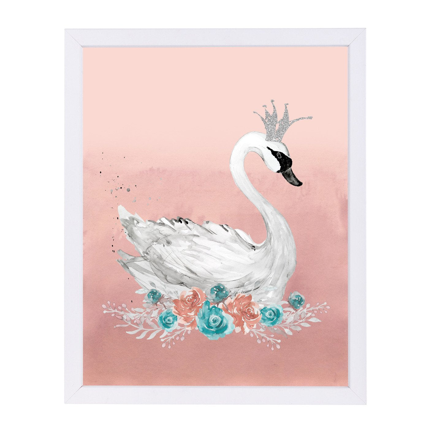 Swan Peach Teal Floral By Wall + Wonder - Framed Print - Americanflat