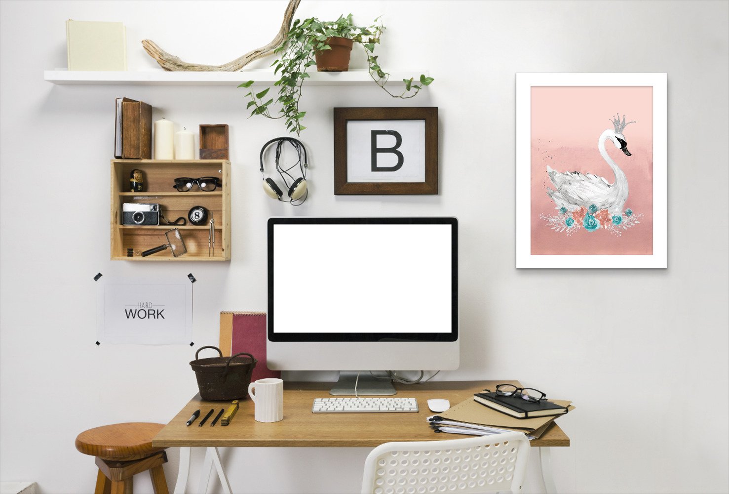 Swan Peach Teal Floral By Wall + Wonder - Framed Print - Americanflat