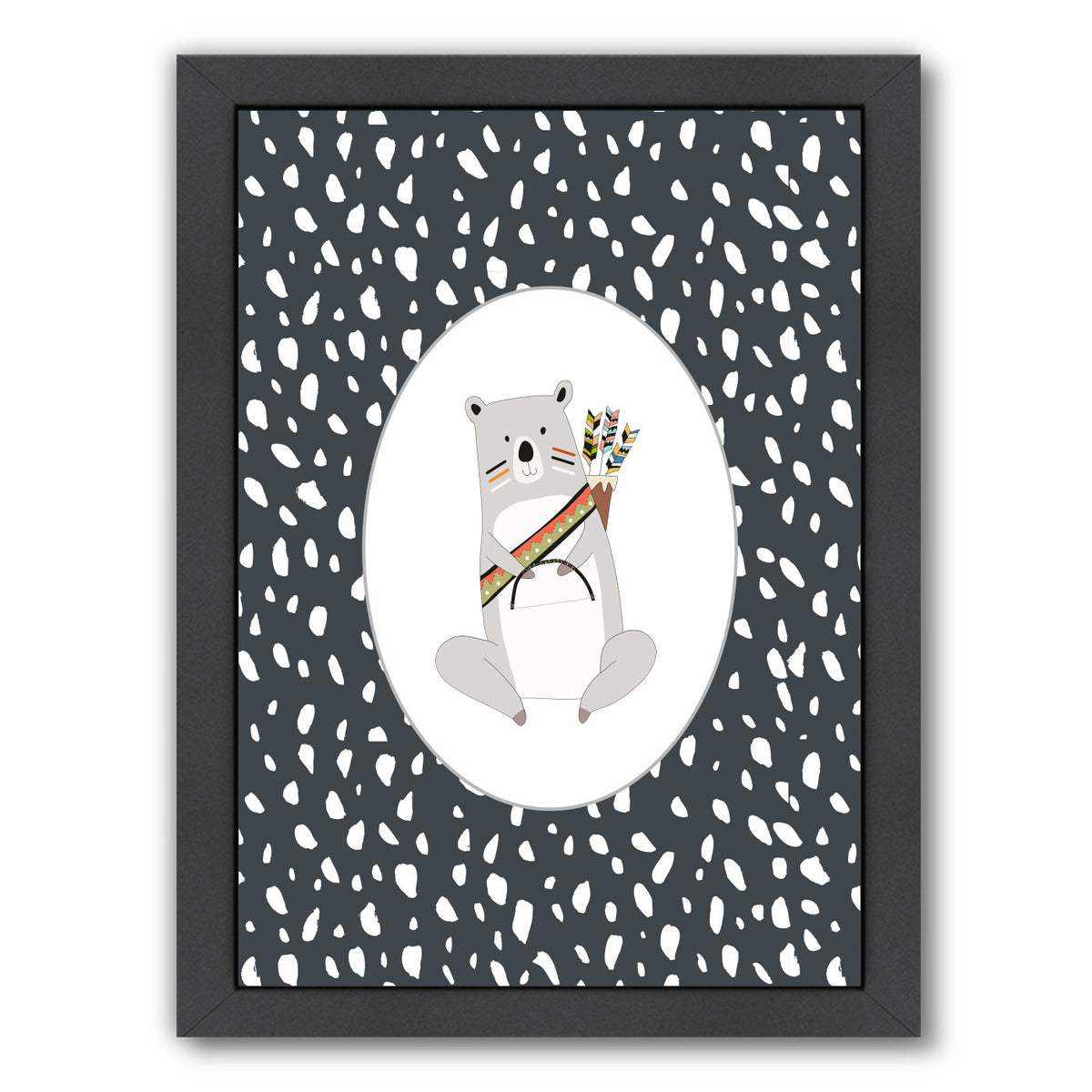 Tribal Bear In Oval By Wall + Wonder - Black Framed Print - Wall Art - Americanflat
