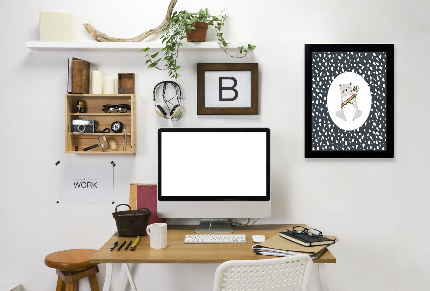 Tribal Bear In Oval By Wall + Wonder - Black Framed Print - Wall Art - Americanflat