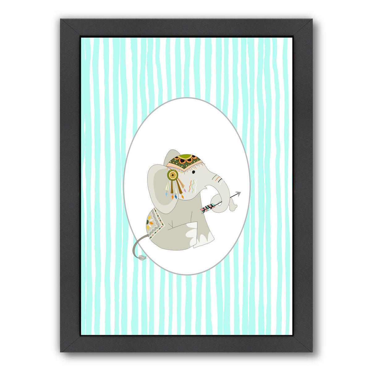 Tribal Elephant In Oval By Wall + Wonder - Black Framed Print - Wall Art - Americanflat