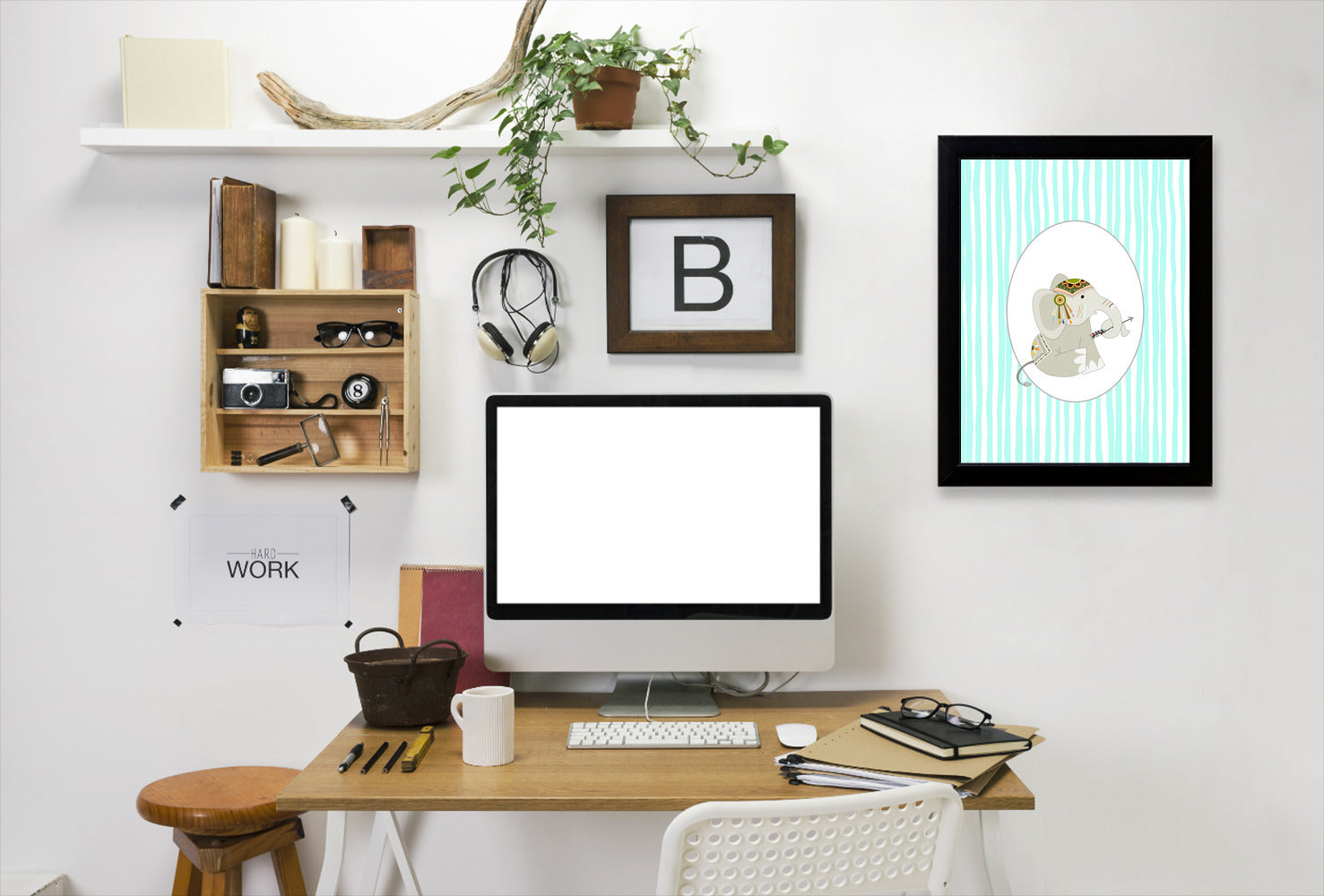 Tribal Elephant In Oval By Wall + Wonder - Black Framed Print - Wall Art - Americanflat