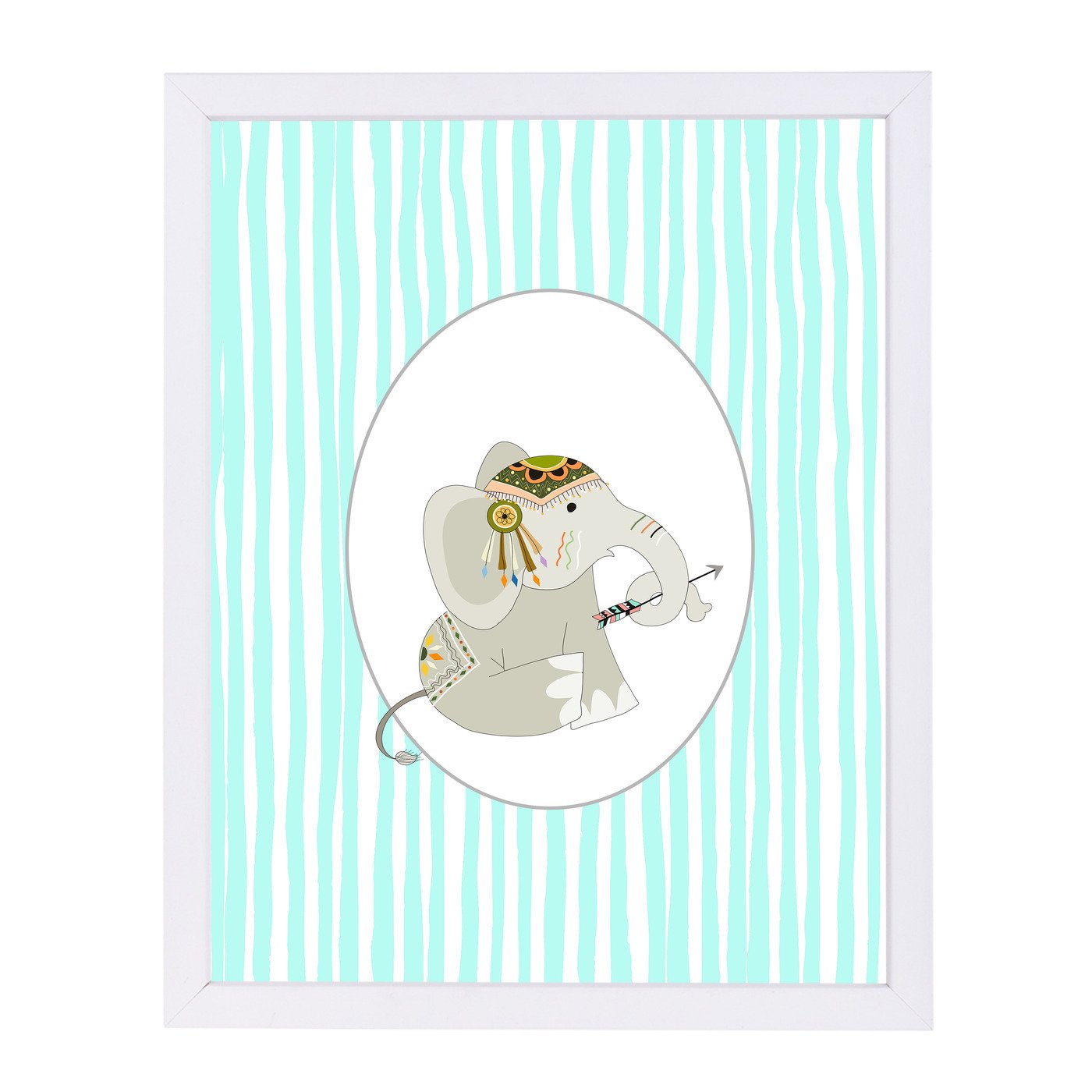 Tribal Elephant In Oval By Wall + Wonder - Framed Print - Americanflat